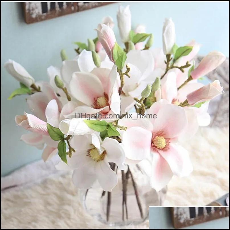 Decorative Flowers & Wreaths 1 Pce Silk Magnolia Branch Artificial High Quality Fake Flower For Diy Wedding Decorate Home Decoration Party