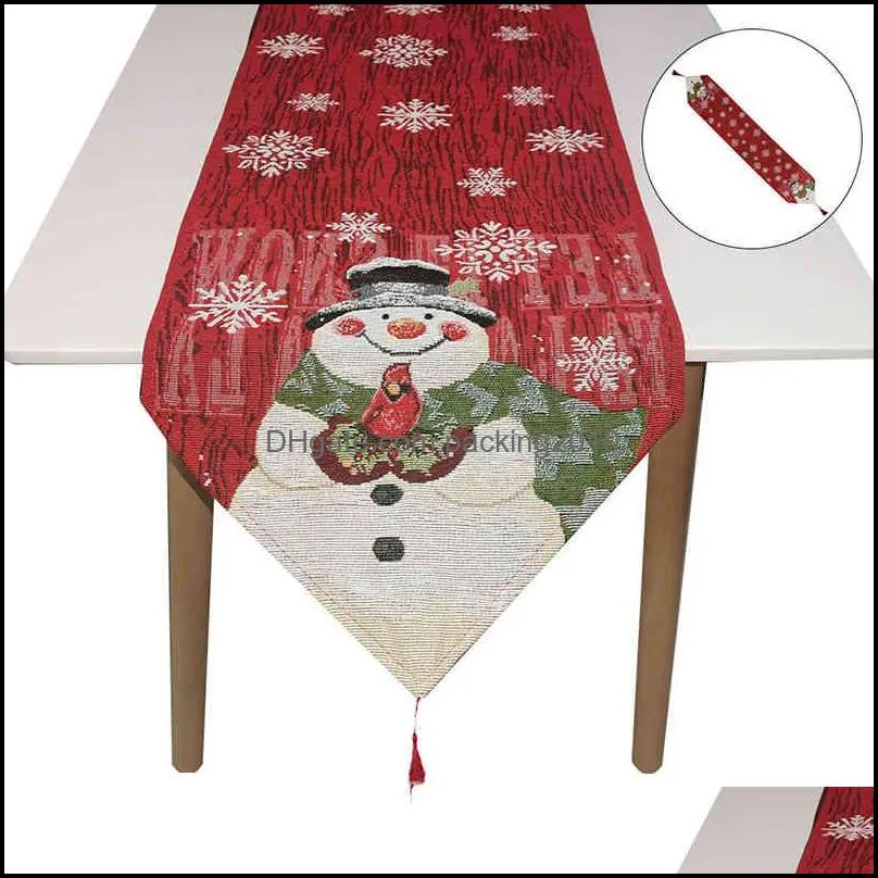 33x180cm christmas decoration linen printed table flag tablecloth placemat xmas tassels tables runner home decorations vtmhp1250