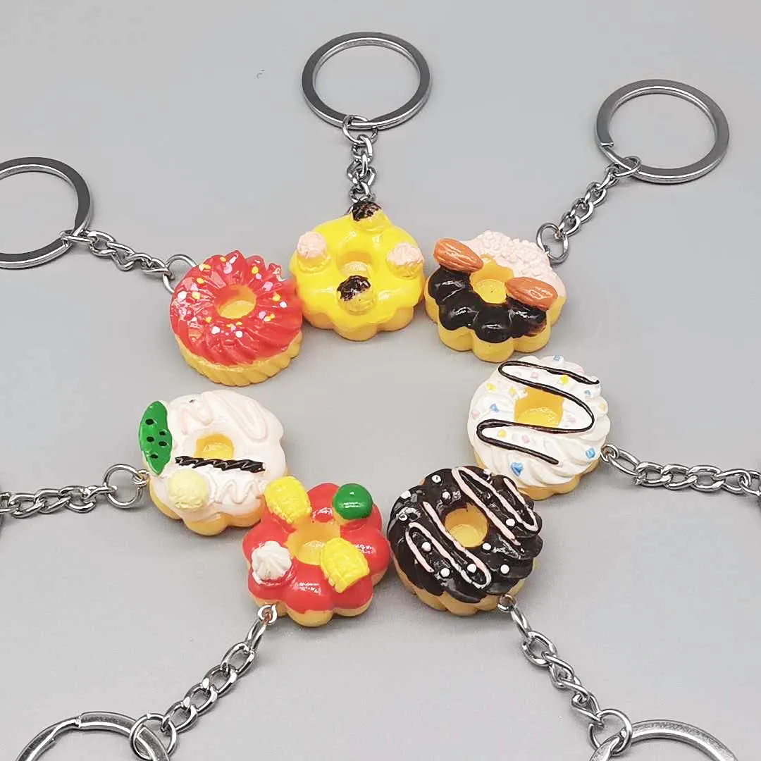 7 Styles Creative Crème Gâteau Donut Porte-clés Résine Sac Pendentif Alimentaire Porte-clés Hommes Femmes Mode Porte-clés Cadeau Accessoires Prix En Vrac