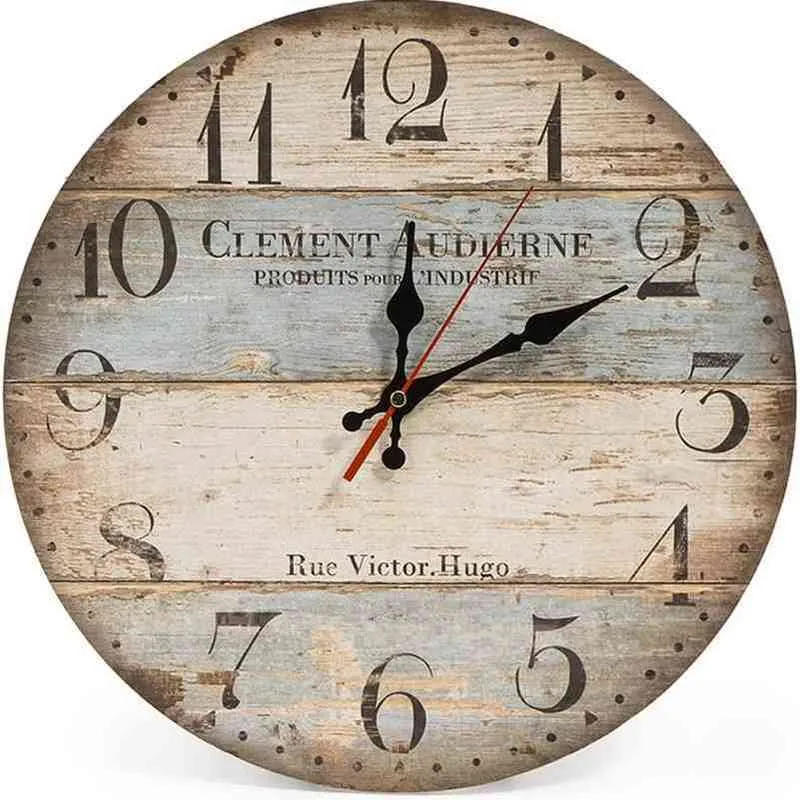 Home 12 polegadas de 12 polegadas silenciosas vintage Relógio de parede redonda Rals árabes Vintage Rustic Chic Decor Mechanic Wall Clock Room 210325