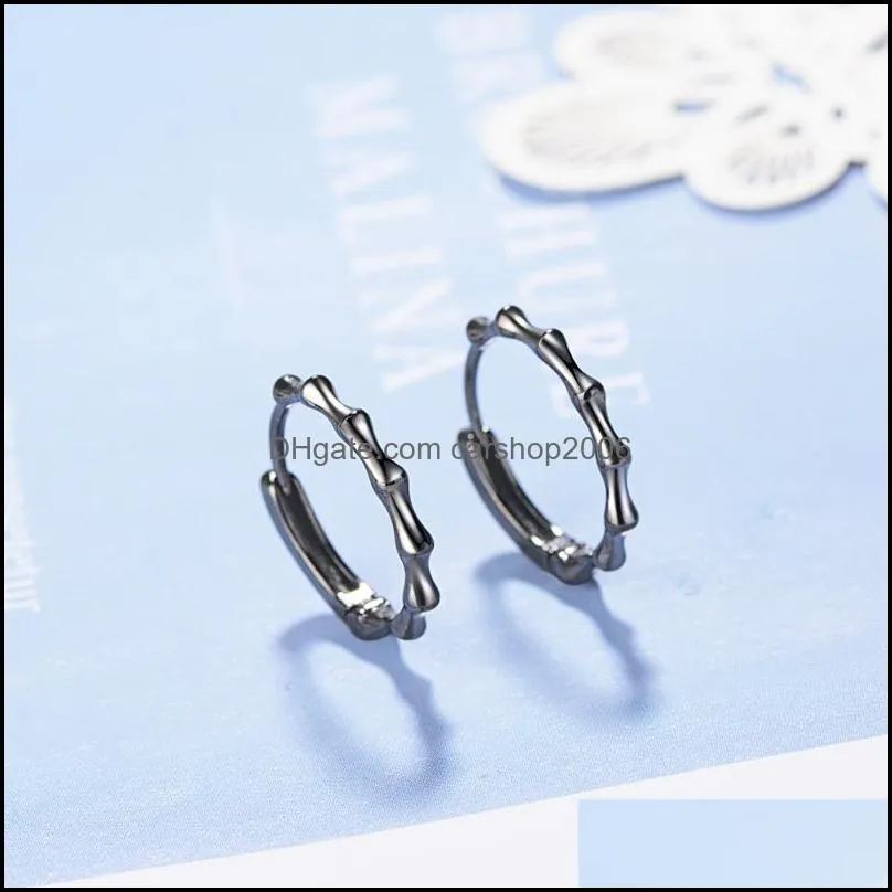 Sterling Silver Prevent Allergy Hoop Earrings For Women Trendy Small Bamboo-Circle Jewelry Gift & Huggie