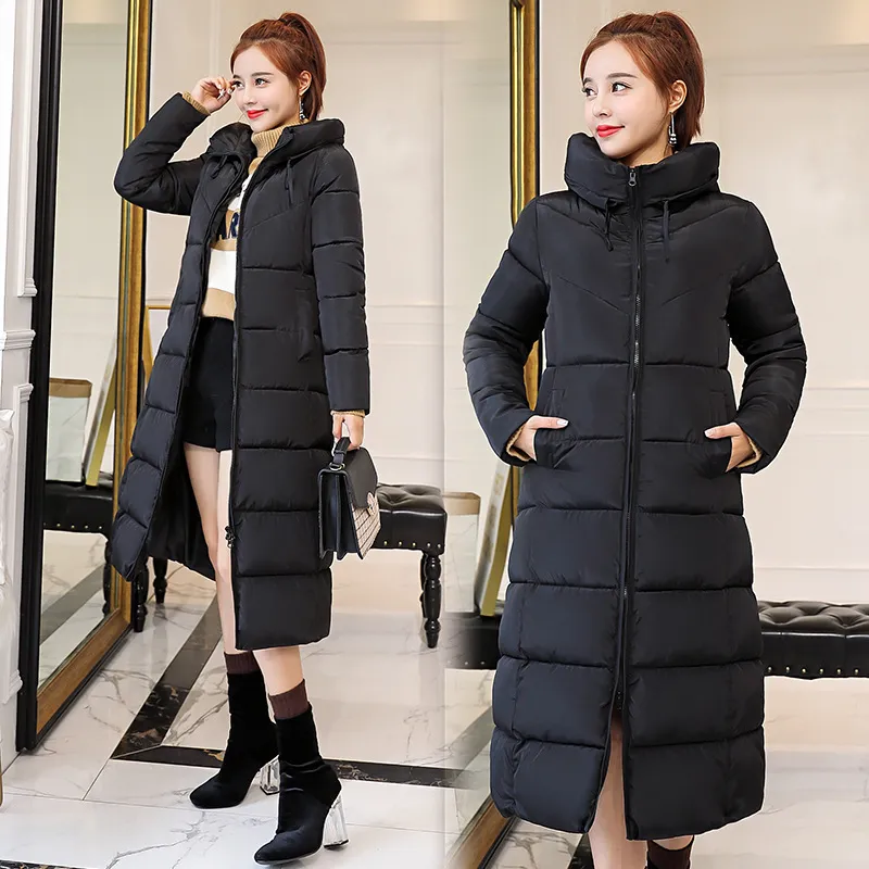 Direktförsäljning Full Korean Long Ladys Coat Thicked Padded Jacket Winter Down Parka Women Jacket YY1513 201201