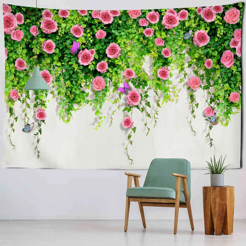 Mooie bloemen tapijtwand hangende doek tapijten tapijten slaapzalen kunstdecor polyester Koreaanse kamer decoratief J220804