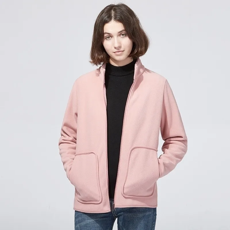 Womens Jackets of large sizes with big Pocket Hoodies Coat Fleece Flannel Pullover Female Sweatshirt Fleece Slim Jacket 201029