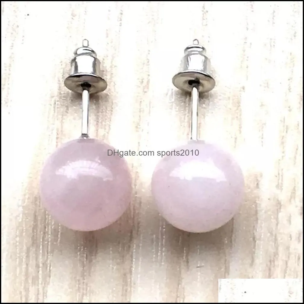 10mm natural stone crystal stud earrings tiger eye rose quartz turquoises amethyst opal beads stud earring for women