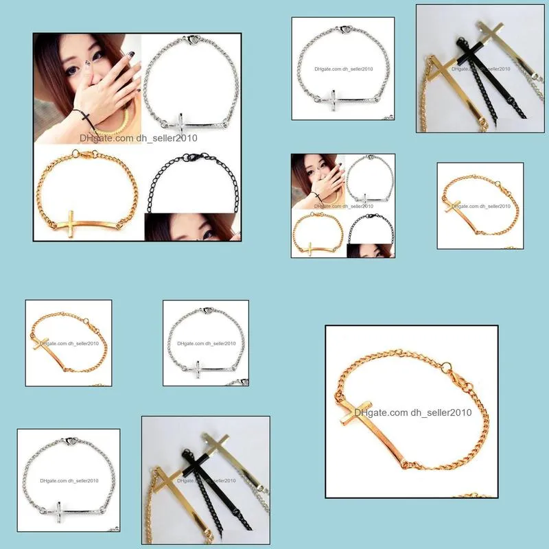 bracelets & bangles korean metal cross bracelet 3 colors silver gold black infinity charm bracelets