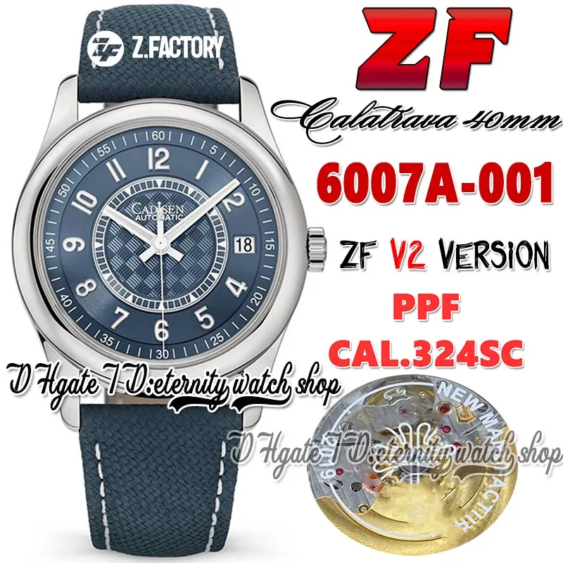 ZF V2 CALATRAVA 6007A-001 CAL.324SC PPF324SC AUTOMATISK MENSKRAV 40MM GRÅ BRÅ BLÅ Texture Dial Number Markers Steel Case Läderband Super Edition Eternity Watches