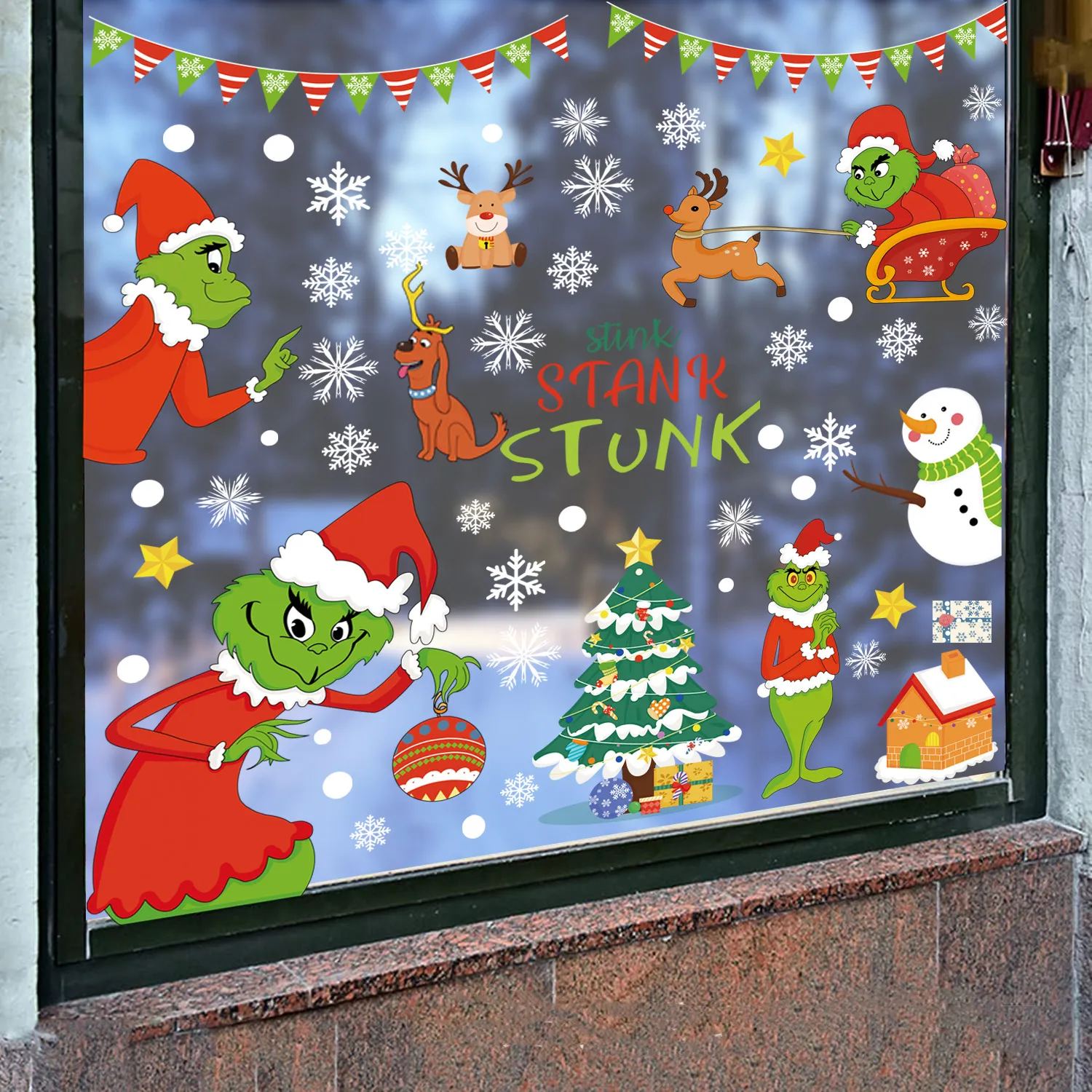 Weihnachtsfensteraufkleber, Wohnzimmer, Einkaufszentrum, Fensterglas, Feiertagsdekorationen, selbstklebendes Papier