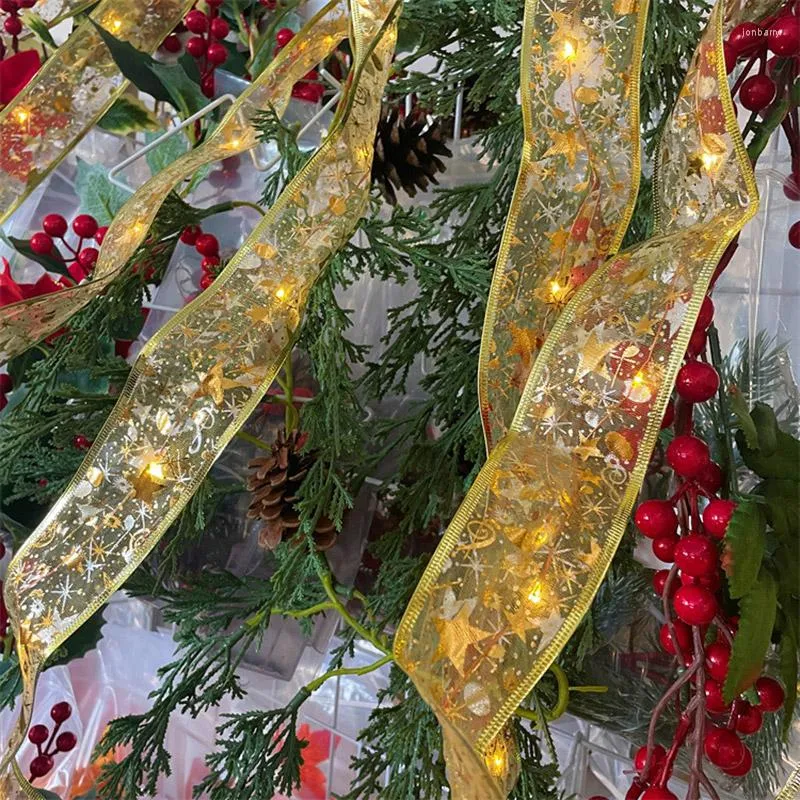 Guirlande de ruban d'or de soie de vacances de cordes LED avec l'année de Noël de lumière de fil de cuivre pour des accessoires décoratifs de partie d'arbre/boîte-cadeau.LED LEDLED