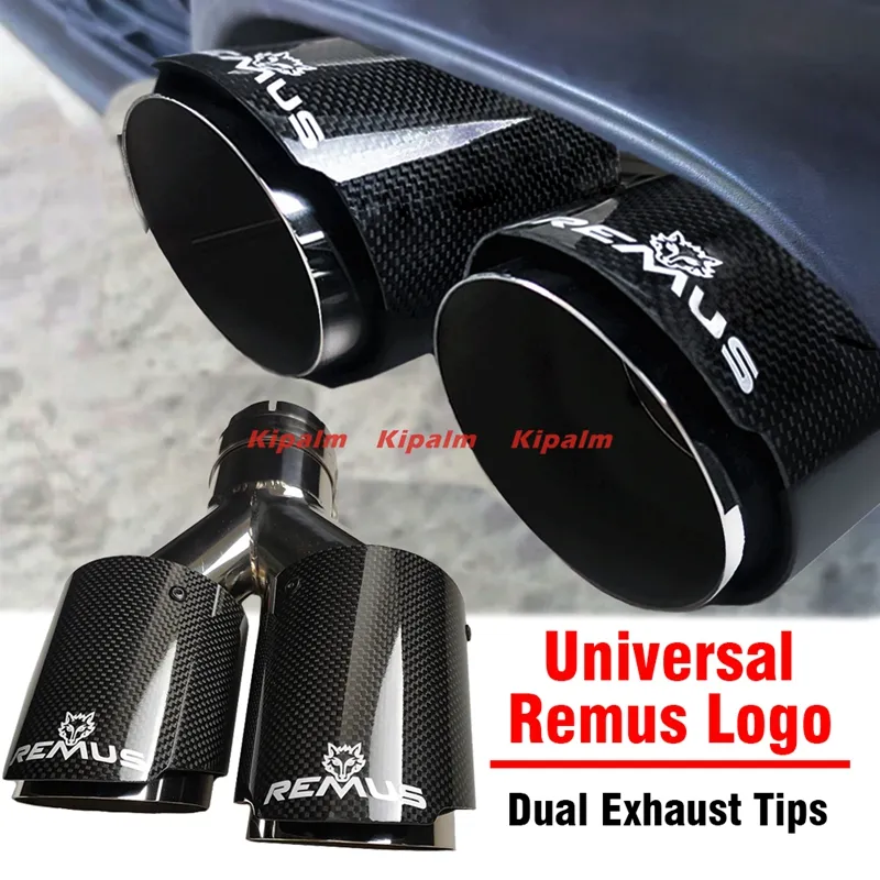 1 par bil Universal Dual avgaser ljuddämpare Remus Sport glansiga kolfibertips för BMW Audi Golf Mazda