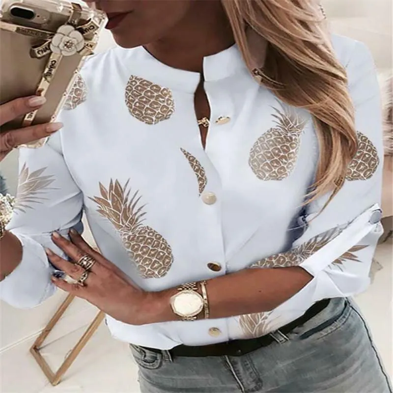 Women's Blouses & Shirts Women Pineapple Print Blouse Button Autumn Long Sleeve Leisure Top Sexy Womens Tops And Basic Blusa