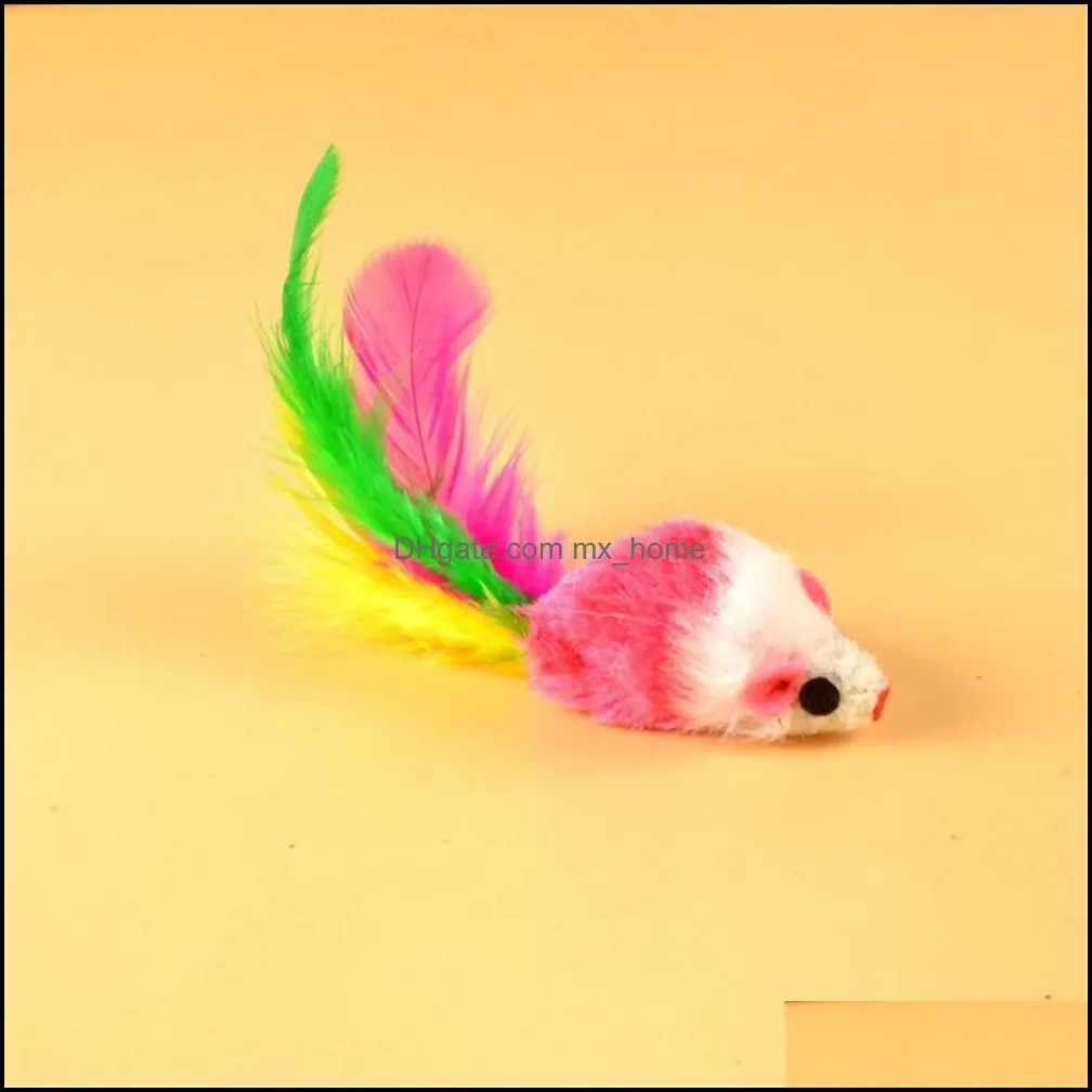 Cute Mini Soft Fleece False Mouse Cat Toys Colorful Feather Funny Kitten Interactive Playing Training Toy