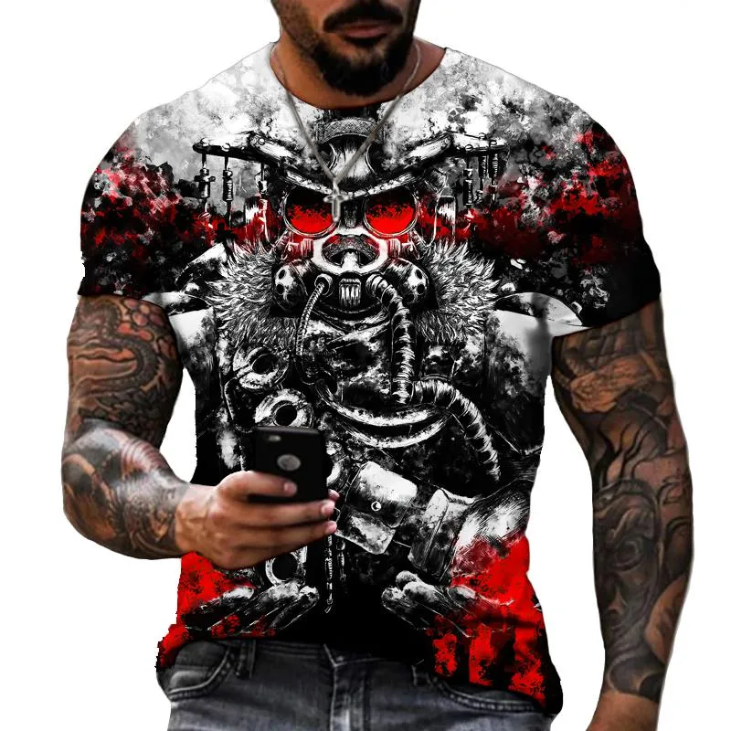 メンズTシャツ2022春と夏の短袖の邪悪な3DプリントTシャツストリートトレンド特大の高解像度ライクラコットントップ