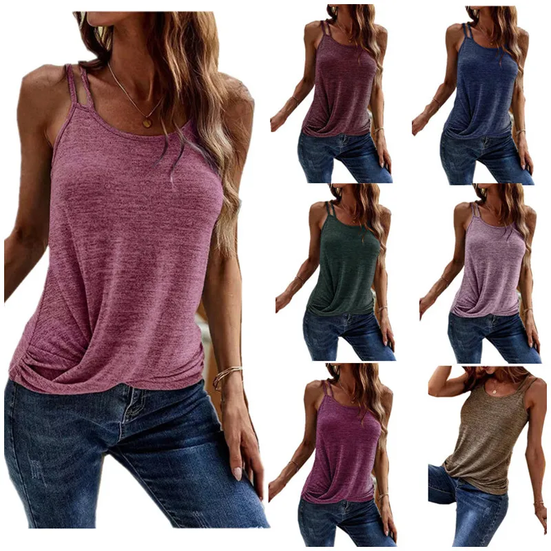 Plus Size Summer Women Väst dubbelband T-shirt Fashion Camisole Harajuku Design Tanks Topps Fitness Yoga Vests Camis Casual undertröja 5xl Pleasant Cool