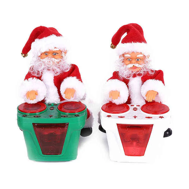 Jultrumma Santa Claus Toy med lätt musikelektrisk roterande dekoration L220708