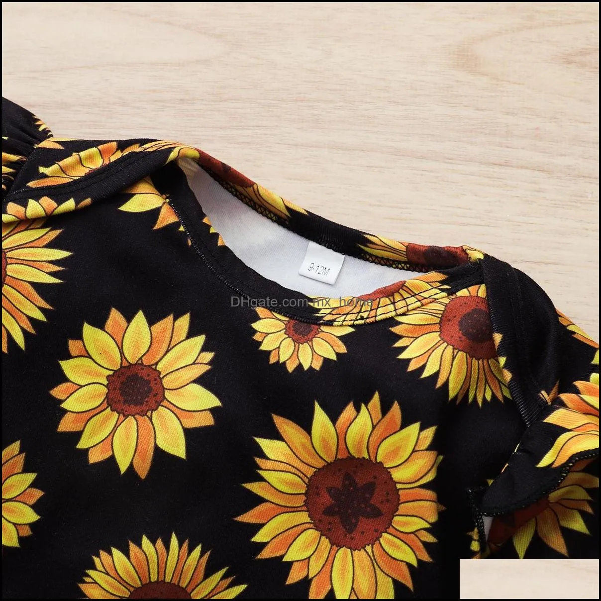 kids clothing sets girls outfits infant sunflower print romper tops ruffle strap dress headband 3pcs/set summer spring autumn fashion baby clothes