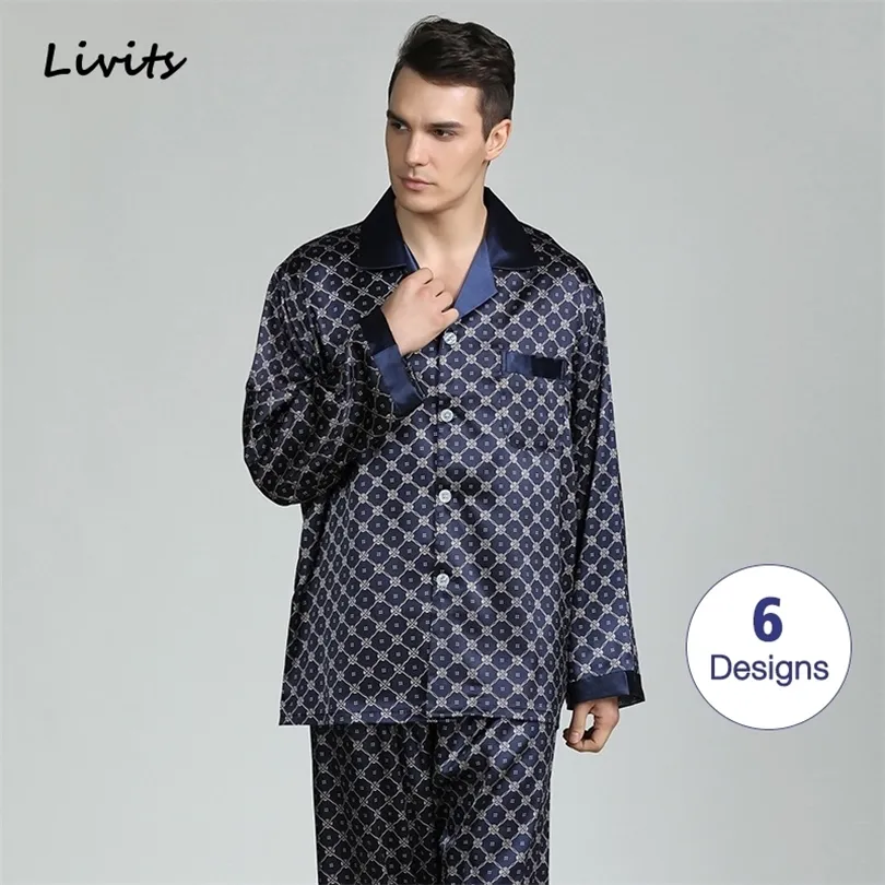 Мужская пижама сета сатиновая шелковая пижама ночная одежда ночная одежда ночная домашняя одежда с длинным рукавом отпечатана для мужчин T200813