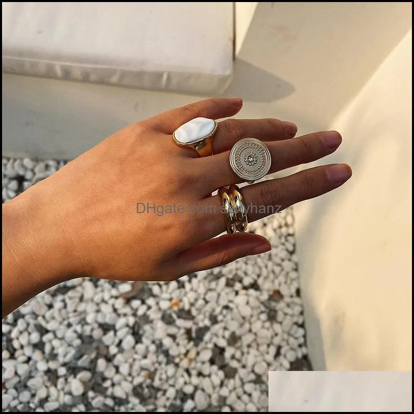 Resin Golden Retro Color Band Rings Korean Version Trend Simple And Cold Style Ethnic Geometric Personality Index Acrylic Joint Ring Finger Rock Jewelry