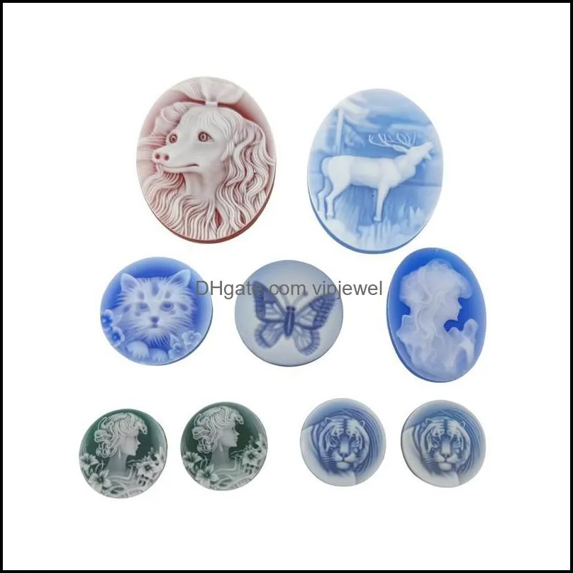 pendant necklaces natural agate carved cameo cabochons animal dog tiger butterfly deer cat beauty lady girls flatback charm for diy