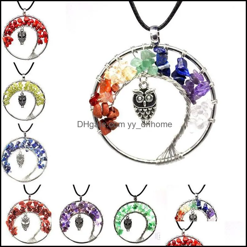 Pendant Necklaces Pendants Jewelry Fashion Women Rainbow 7 Chakra Tree Of Life Quartz Owl Necklace Mticolor Natural Stone Wisdom Drop Ship