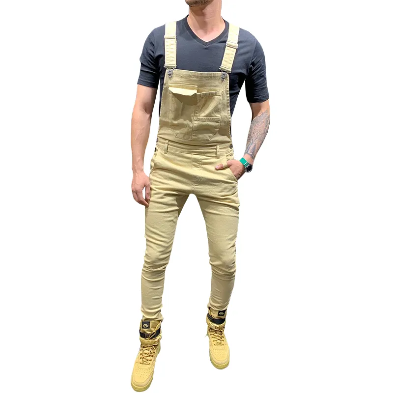 Men's Jeans Man Pants For Men Pocket Denim Overall Jumpsuit Cool Designer Brand Streetwear Sexy Suspender Pant E21