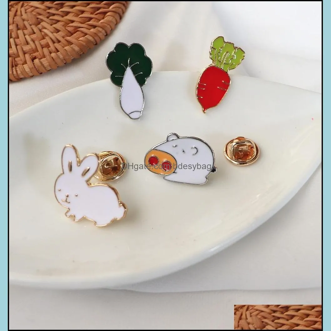 12pcs/ lot fashion jewelry accessories metal enamel rabbit carrot pig cabbage badge brooch pin