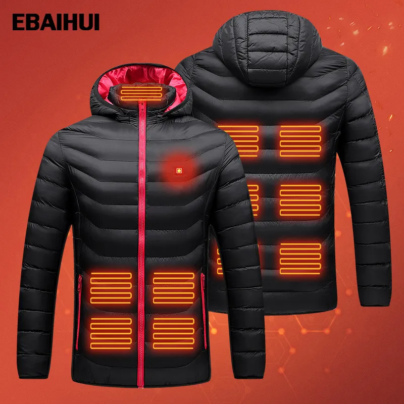 Hiver USB Chauffage Parkas À Capuche Hommes 11 Zones Vestes Chauffantes Unisexe Chaud Coton Rembourré Manteaux