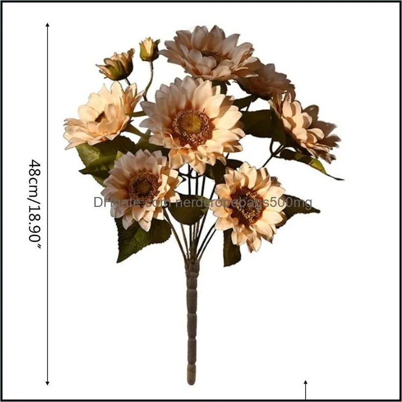 Decorative Flowers & Wreaths Artificial Sunflower Rustic Painting Style Realistic Silk Simulation Flower For Wedding Party Bouquet