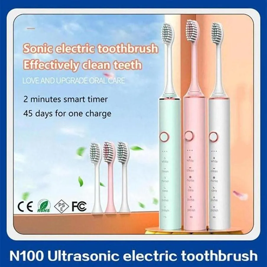 N100 Top Ultrasound Quality Sonic Electric Toothbrush Upgraded Adult Waterproof Ultrasonic Automatic Toothbrush USB Rechargeable f246G