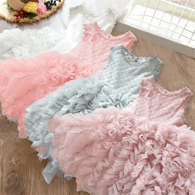 Summer Toddler Girl Dresses Kids Lace Flower Ball Gown Children Girls Fluffy Cake Smash Dress Princess Party Clothing 220422