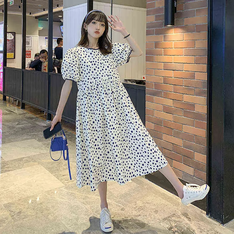 Wholesale Pregnant Women Polka Dot Dress Plus Size Woman Clothing Short Sleeve Oneck Maternity Cotton Dress Loose Aline Dresses J220628