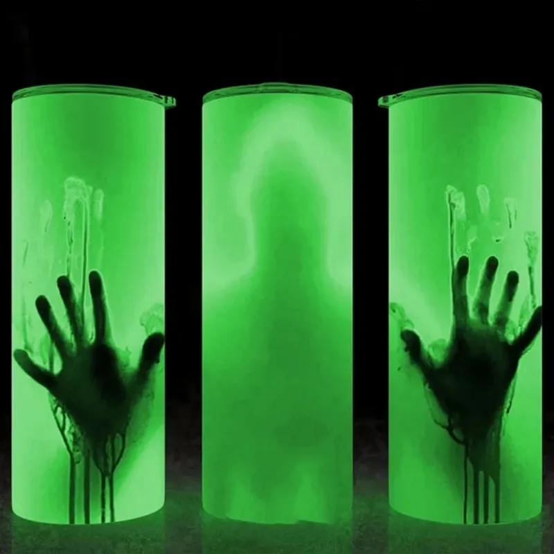 Sublimación 20 oz Vaso luminoso Acero inoxidable Resplandor de Halloween en la taza de agua oscura con tapa de sello para la fiesta de Navidad fy4467