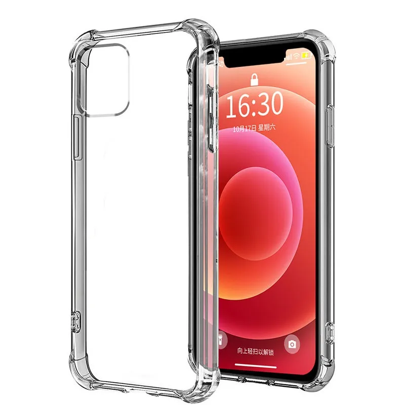 Clear TPU Shockproof Phone Cases For iPhone 11 Pro Max 12 13 14 miniXS XR X 6 7 8 Plus SE Samsung Galaxy S20 S21 S22 Ultra Note 20 A52 A72 A32 Transparent Back Cover