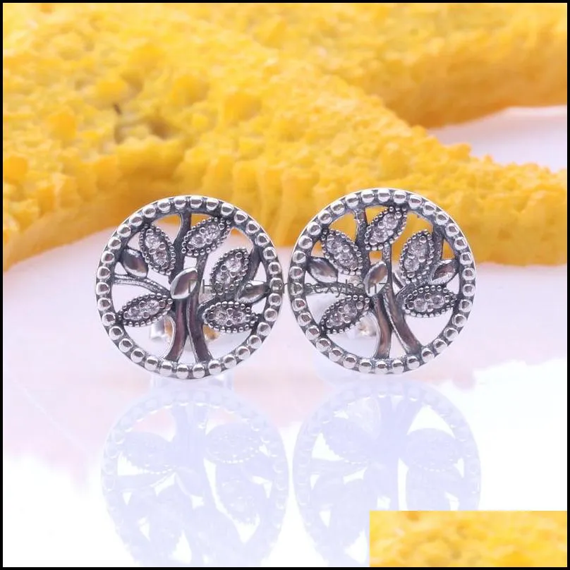 Stud Earrings Jewelry Original 925 Sterling Sier Earring Trees Of Life With Crystal For Women Wedding Gift Fashion Drop Delivery 2021 Mvinu