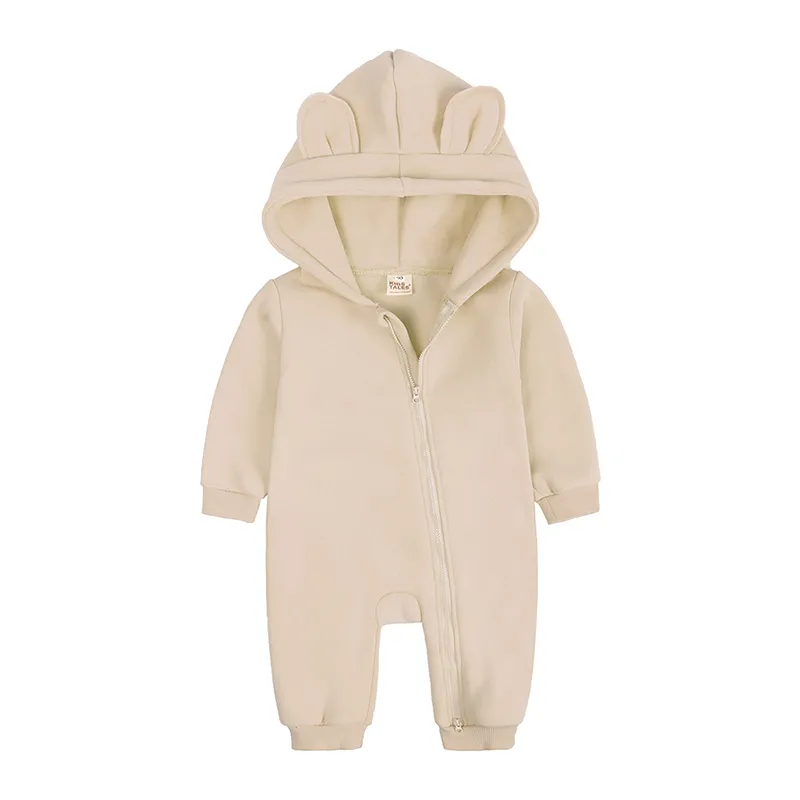 Nya solida hoodies har romper bodysuit för nyfödda pojkar flickor kläder långärmad rompers jumpsuit övergripande spädbarnsdräkt