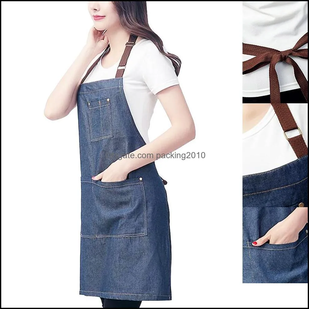 Kitchen Apron Unisex Denim Aprons Adjustable Men Women Apron With Pocket Chefs Cooking Baking Avental Home Cleaner Tool