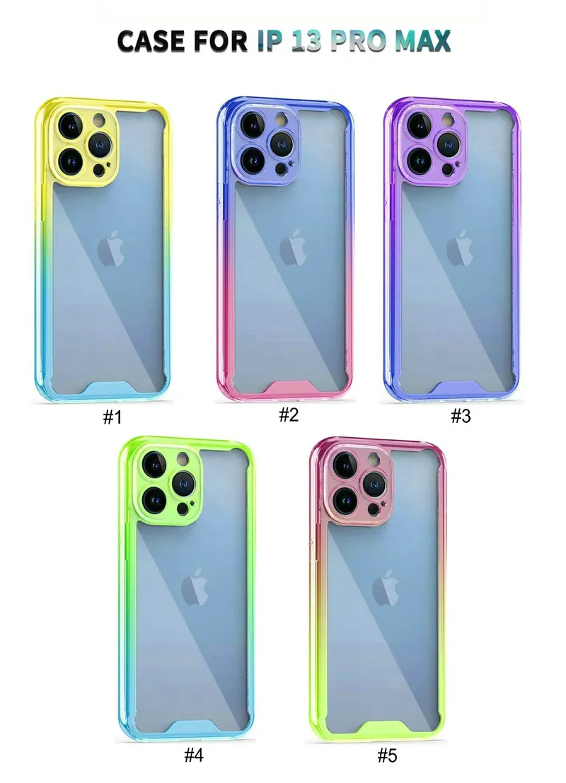 Gradiënt dubbele kleuren Clear Acryl TPU PC Schokbestendige telefoonhoesjes voor iPhone 14 13 12 Mini 11 Pro Max XR XS 6 7 8 Plus Samsung Note20 S20 S21 S22 Ultra A53 A22 A32 A33 A52 S21FE