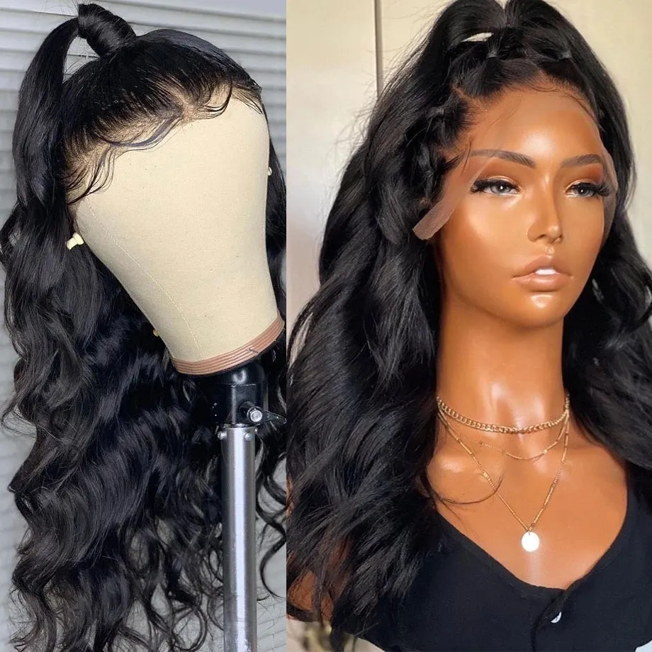 360 Full Lace front Wig Human Hair Pre Plucked Brazilian Hair For Women 150% Hd transparent Frontal Wigs 30 Inch Body Wave natural color