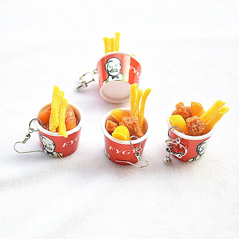 Funny Grilled Chicken and Chips Irregular Dangle Earrings for Women Girl Cute Holiday Jewelry Childlike Food Clip Earrings