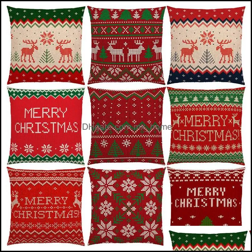 Christmas Pillowcase Elk Sofa Cushion Case Linen Bed Pillow Cover Home Decor Chair Car Cushions Covers Party Decoration 45*45cm/17.7*17.7inch