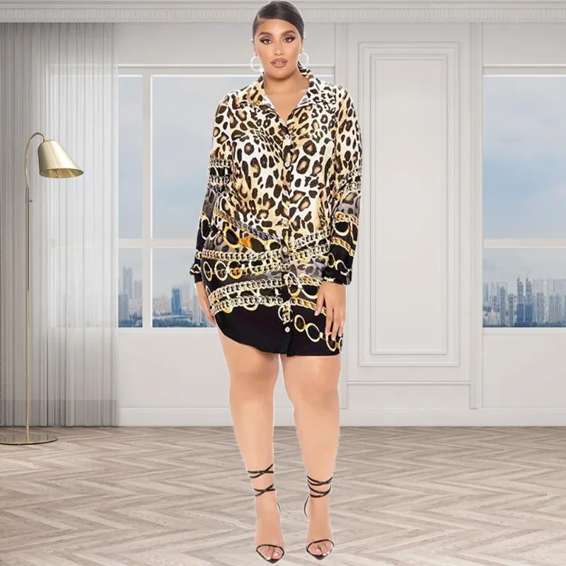 Damska Plus Size Koszulka Leopard Ziarno Kobiety Odzież Wyłącz Kołnierz Długie Rękawy Przylot Koszula Moda Seksowne Miast Topy Hurt