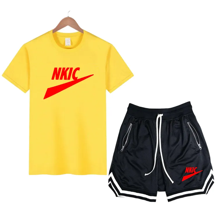 Mens Tracksuit 2 Piece Set Summer Solid Sport Brand Suit Short Sleeve T Shirt and Shorts Casual Fashion Man Clothing 10 Color