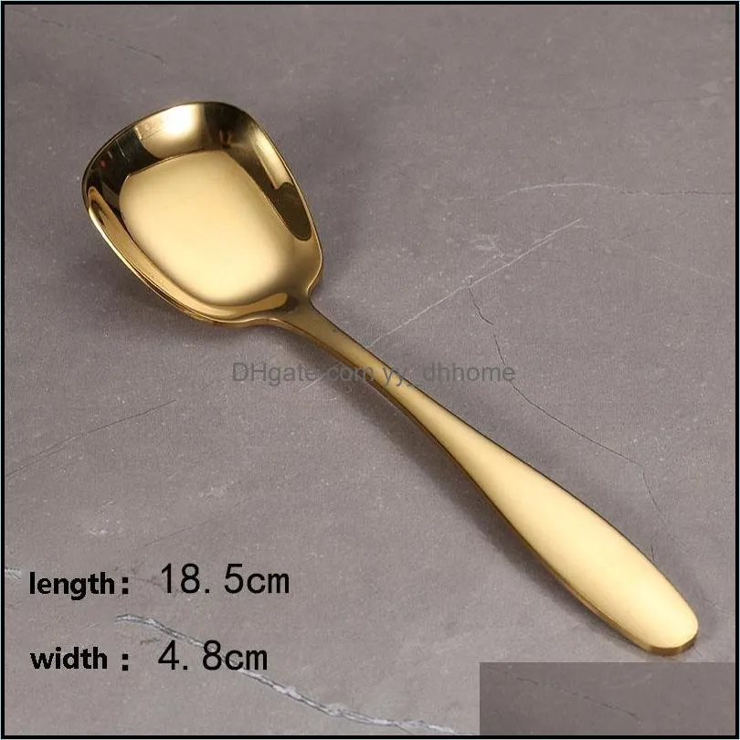 304 stainless steel Spoon cutlery square head flat stainless steel spoon Tableware Dessert Kitchen Tool 7 Color RRE13359