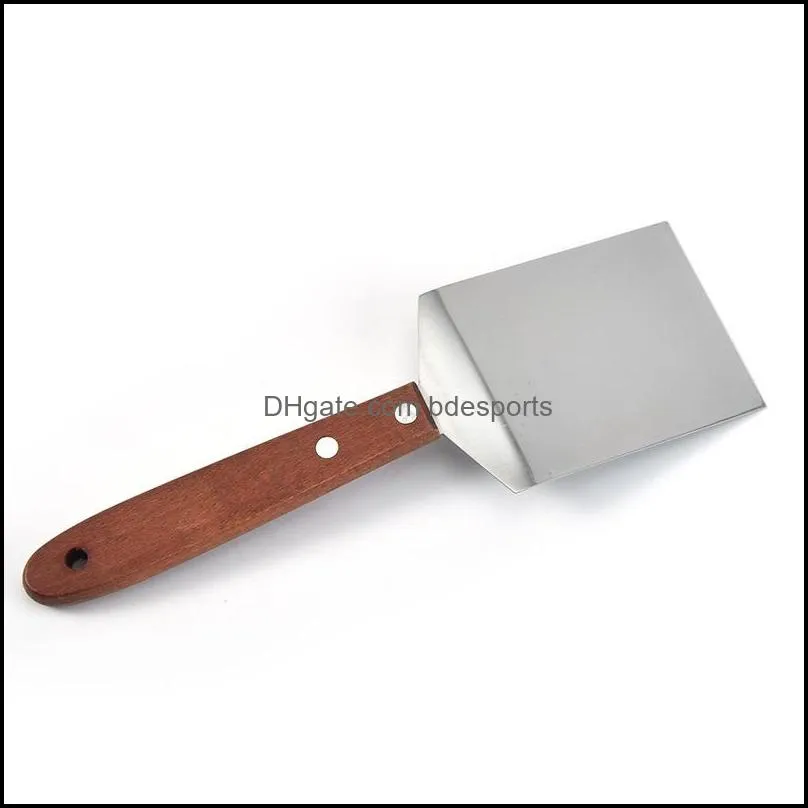 NEWStainless Steel Steak Spatula Pancake Scraper Turner Grill Beef Fried Pizza Shovel With Wood Handle Kitchen BBQ Tools RRD12533