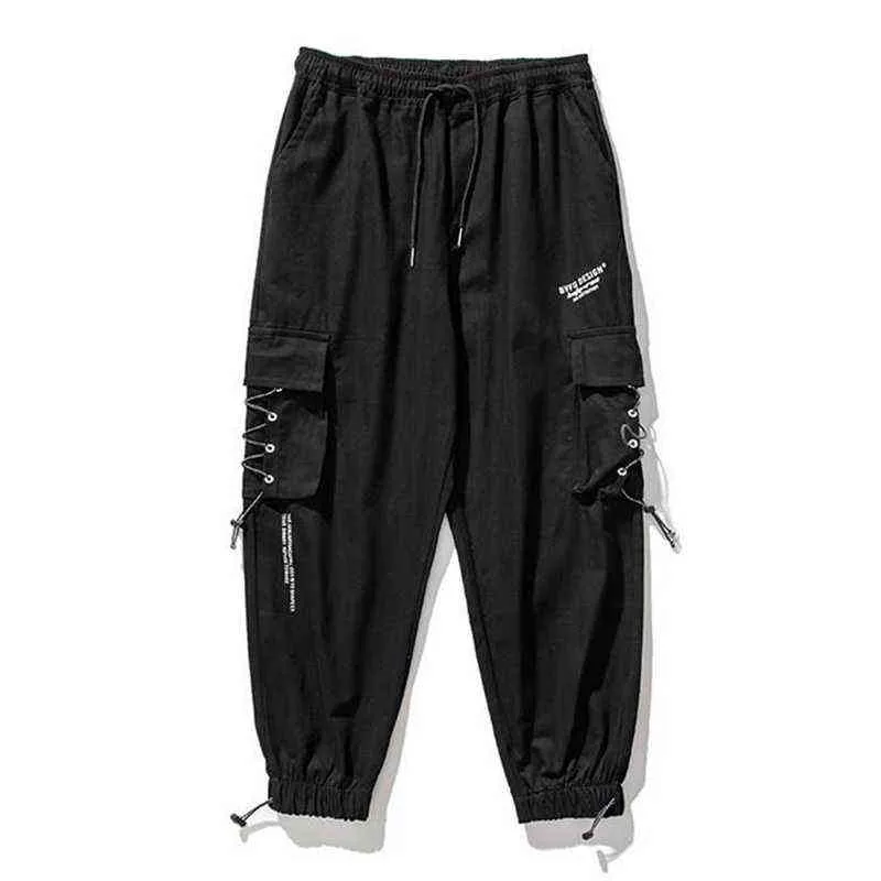 Mężczyźni letnie ubrania Czarne spodnie ładunkowe spodnie Korea Dent Techwear Hip Hop Joogers Men Wstążka Homme Spodnie dla mężczyzn G220507