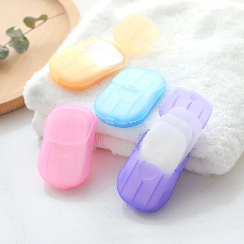 20 pz/scatola set di accessori per il bagno monouso da viaggio portatile mini sapone di carta scaglie di sapone in scatola JXW663