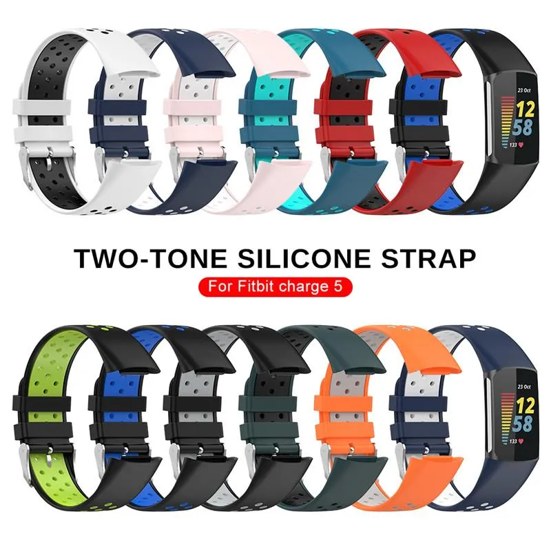 Fitbit Charge 5 Replacement Bands - Double Color Silicone Sport Straps For Women & Men