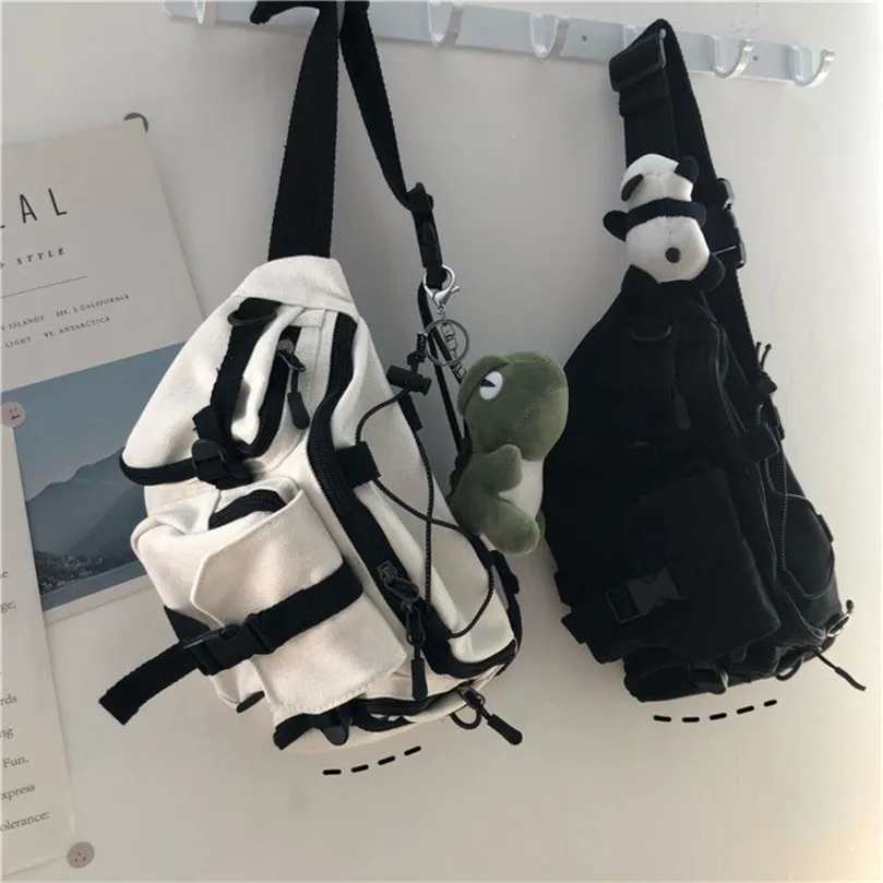 Harajuku Techwear Canvas Sling Bag Gothic Crossbody Bags para mulheres bolsas de bolsa e bolsas Bolsas Feminina ombro 220707
