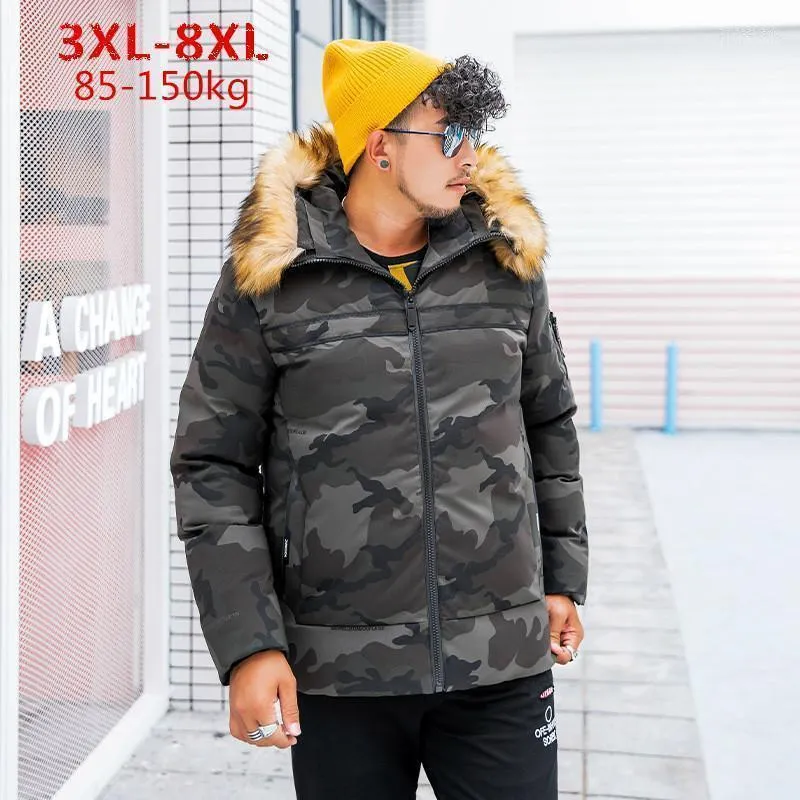 Heren down parkas grote grote mannen camouflage jas jassen 2022 winter casual capuchon jassen heren winddicht warm bont kraag parka los