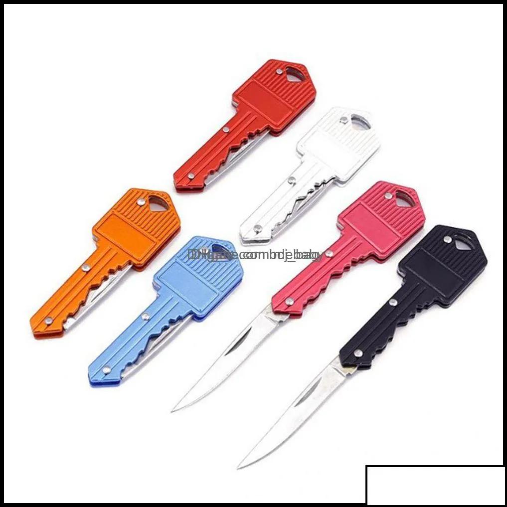 Coltello Utensili a mano Casa Giardino 6 colori Forma chiave Chiavi Mtifunzionali Mini Coltelli a lama pieghevole Coltello da frutta-Strumento Sciabola da esterno Swiss Drop Delive